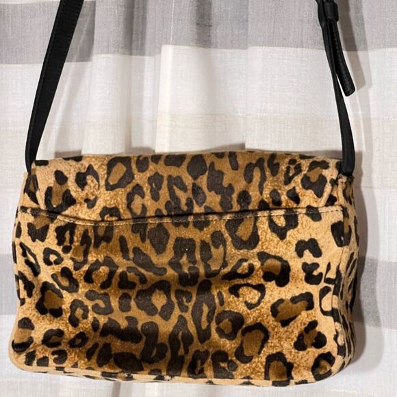 Nine West Cheetah print shoulder bag soft fabric with orange nylon lining 2 pots - Picture 3 of 7